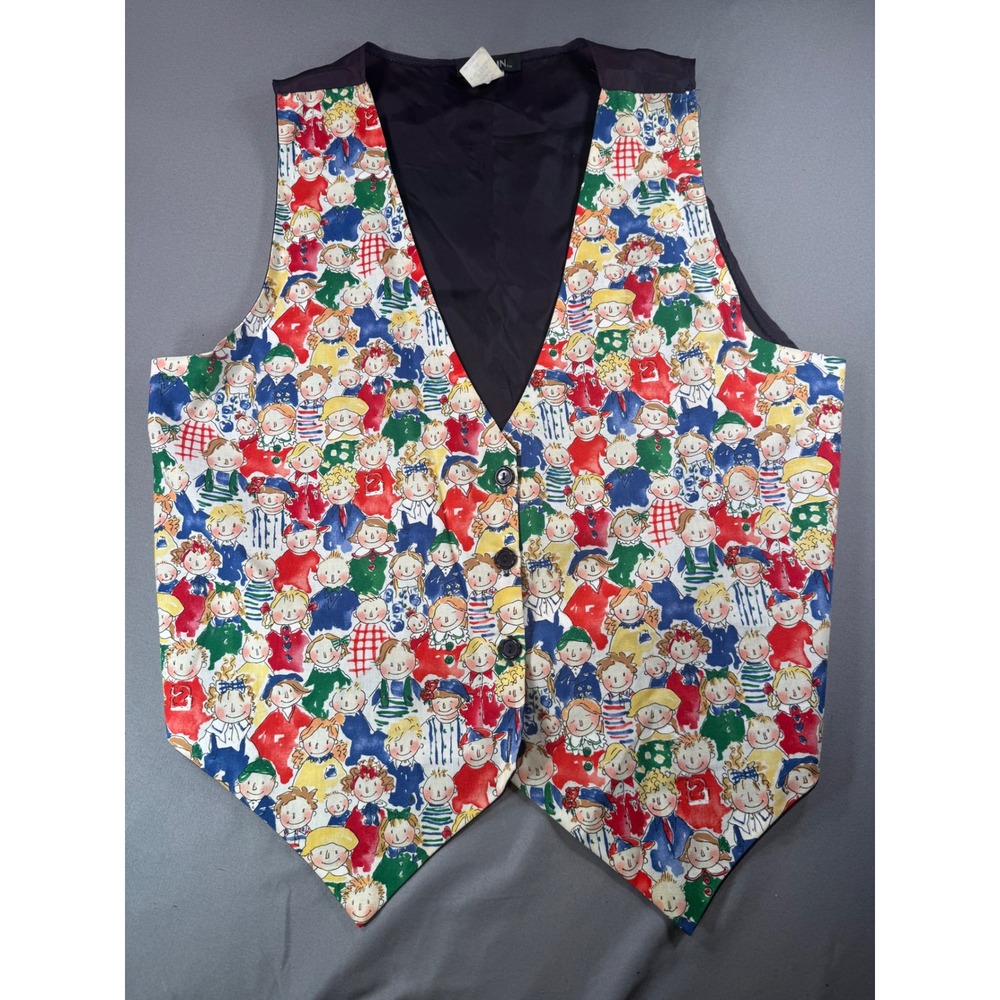 111 Main Vintage Novelty Print Vest L/XL Children Illustration Teacher Kidcore